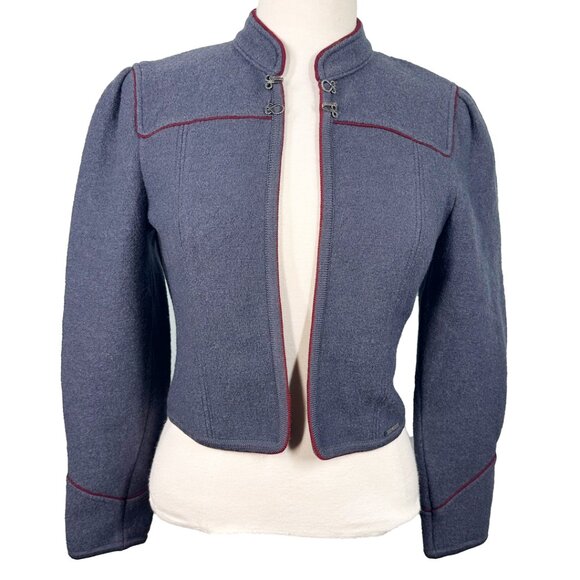 Geiger Tyrol Womens Wool Jacket Size 38 Austrian Loden Cropped Gray Red Trim VTG - Picture 1 of 7